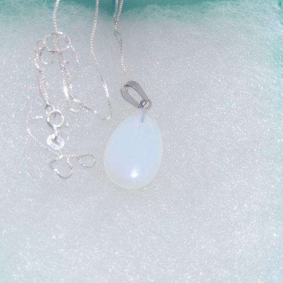 Natural Opal Tear Drop Sterling Silver 24” Necklace - Picture 3 of 6